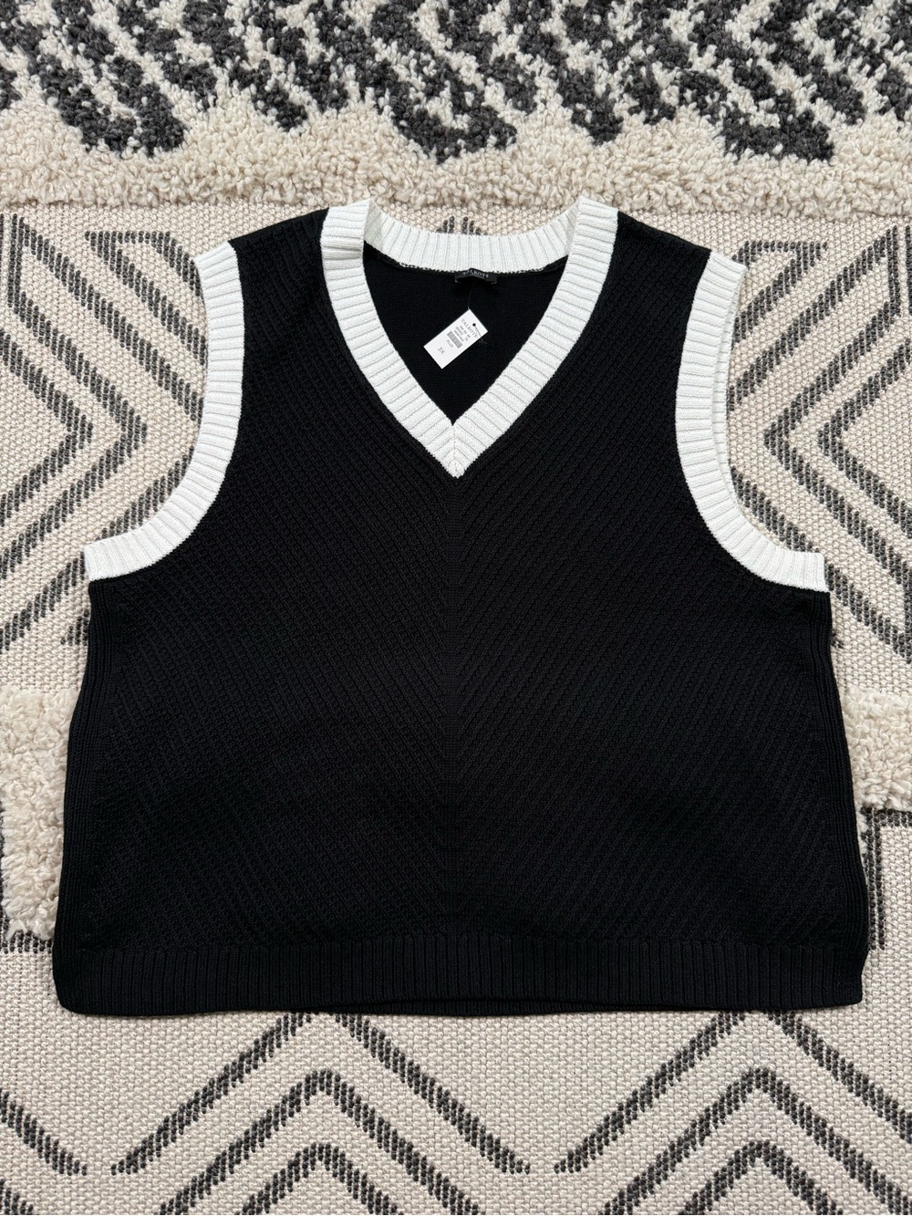 Women’s New Talbots Black White Cotton Linen Blend Sweater Vest Size 3X